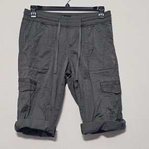 Supplies Women Shorts Size 8 Medium Green Rolled Hem Cargo Elastic Waistband 528